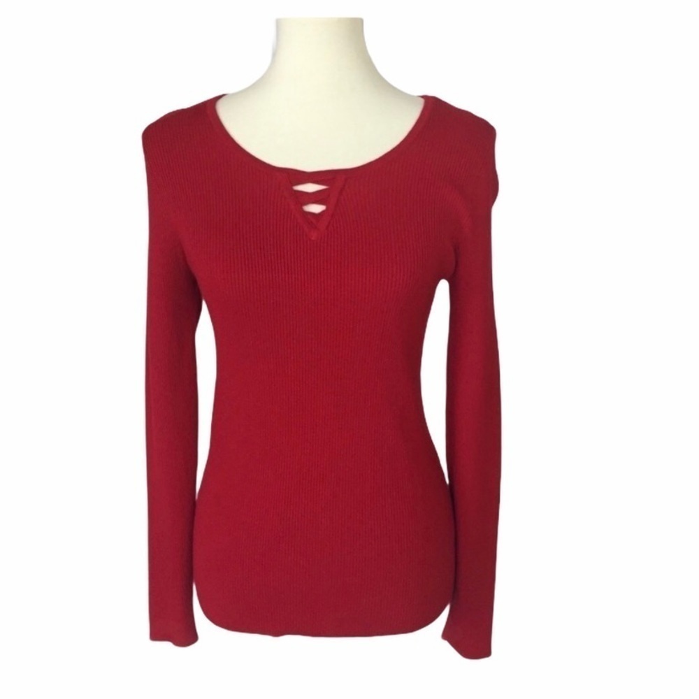 Croft and Barrow Knit Top Scoop Neck Red M
